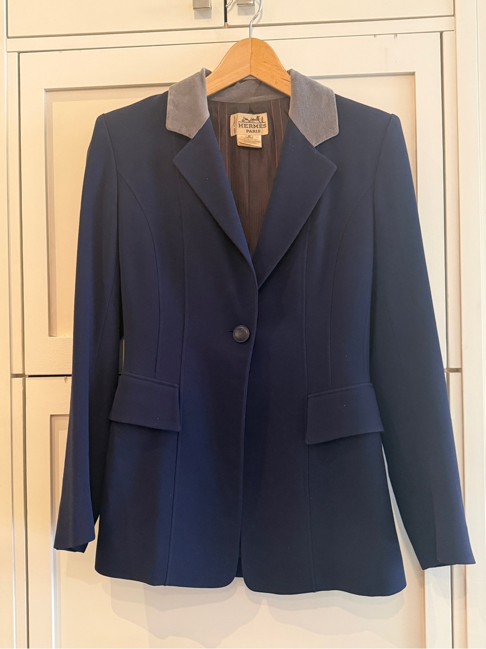 Hermès Navy Women's Blazer with Gray Collar